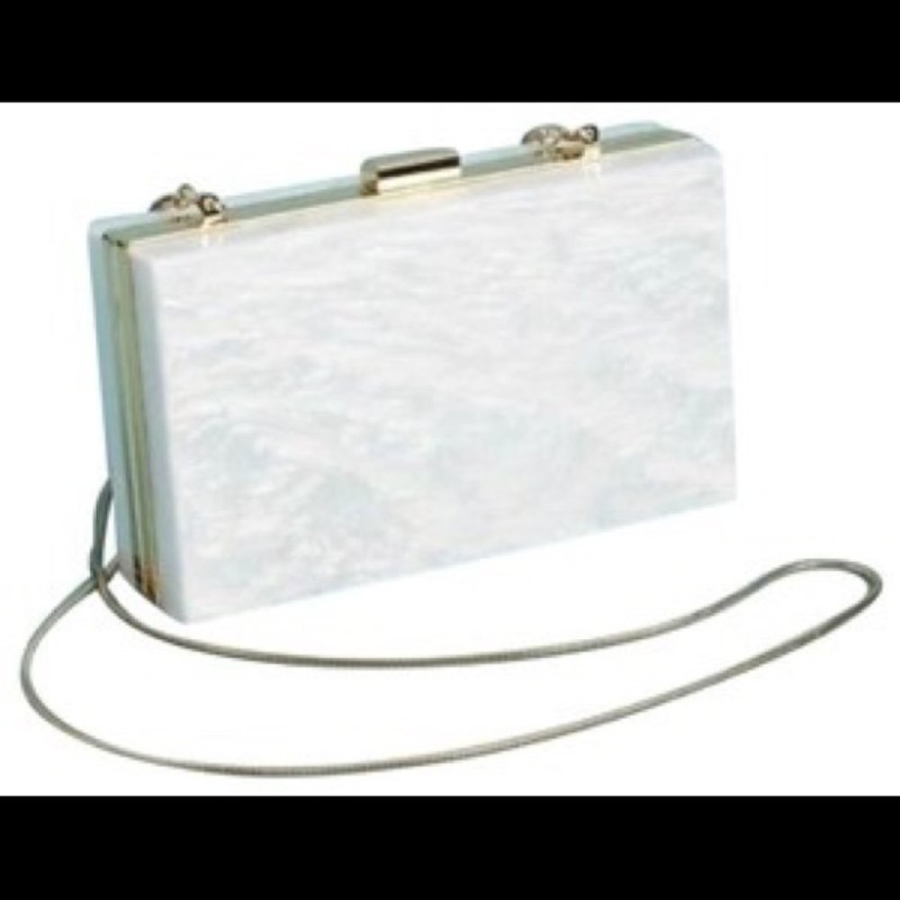 Rachel Zoe white marble clutch purse